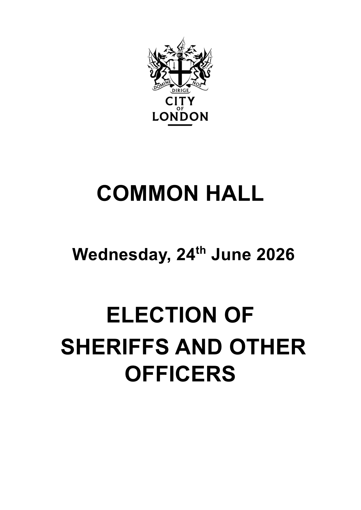 Common Hall ceremonial, page 1 of 5: title page